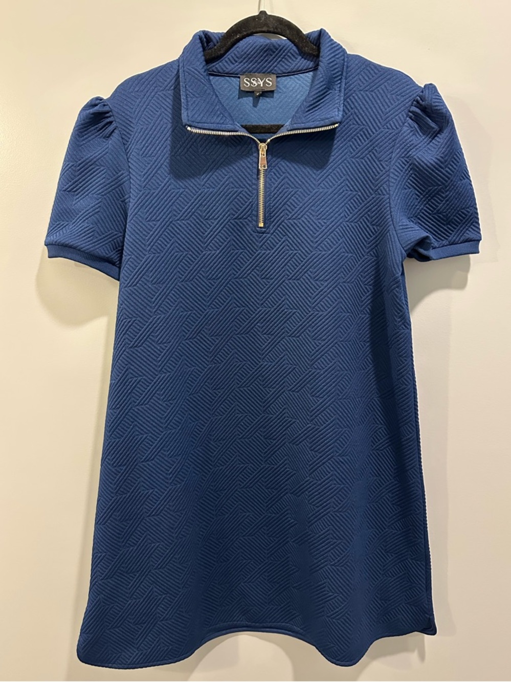 SSYS The Everyday Collared Quilted Quarter Zip Puff Sleeve Dress Navy Size M - Picture 6 of 9